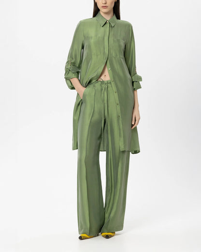 Shirt Dress Silk Blend - Moss Green