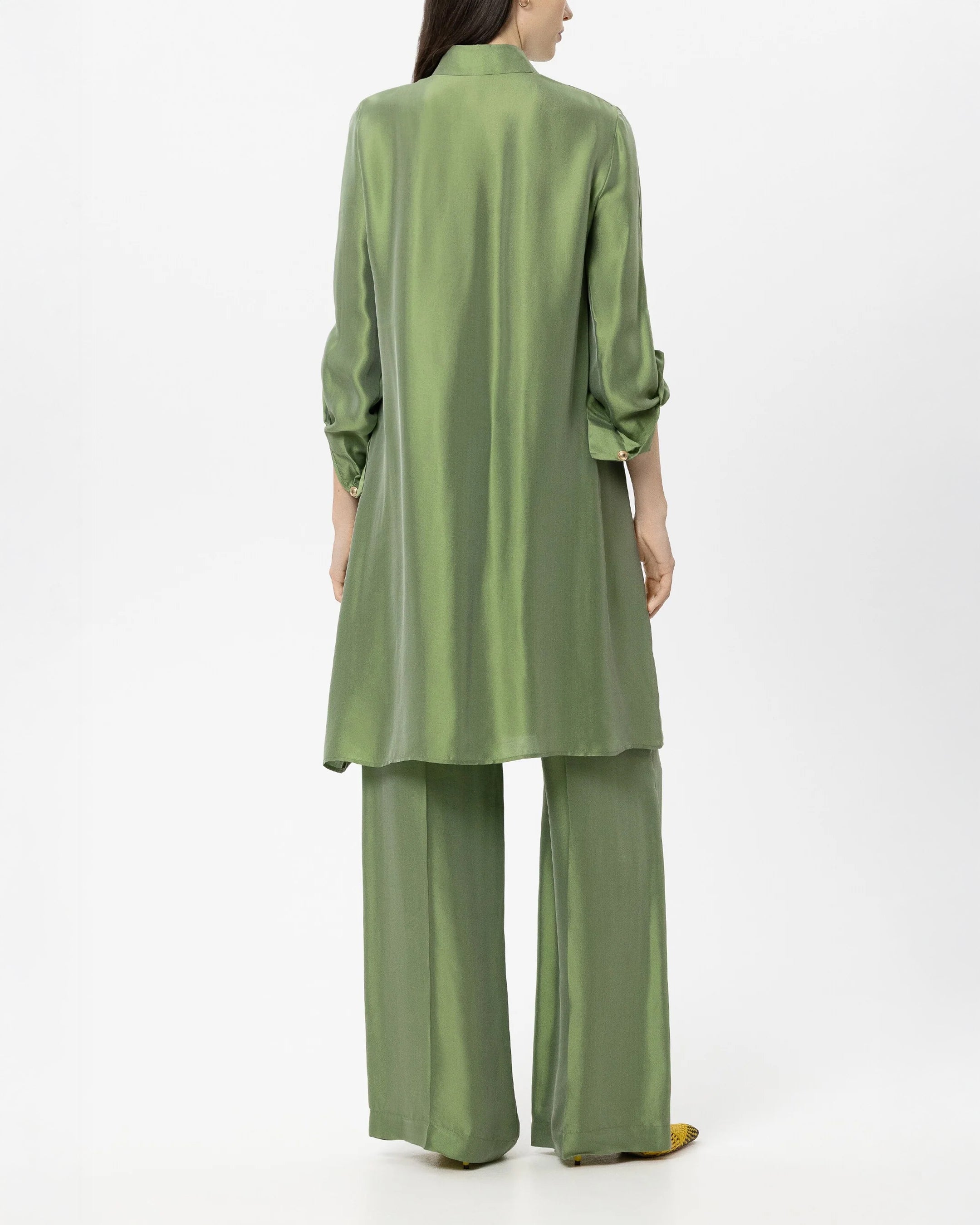 Shirt Dress Silk Blend - Moss Green