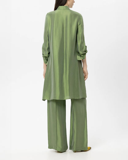 Shirt Dress Silk Blend - Moss Green