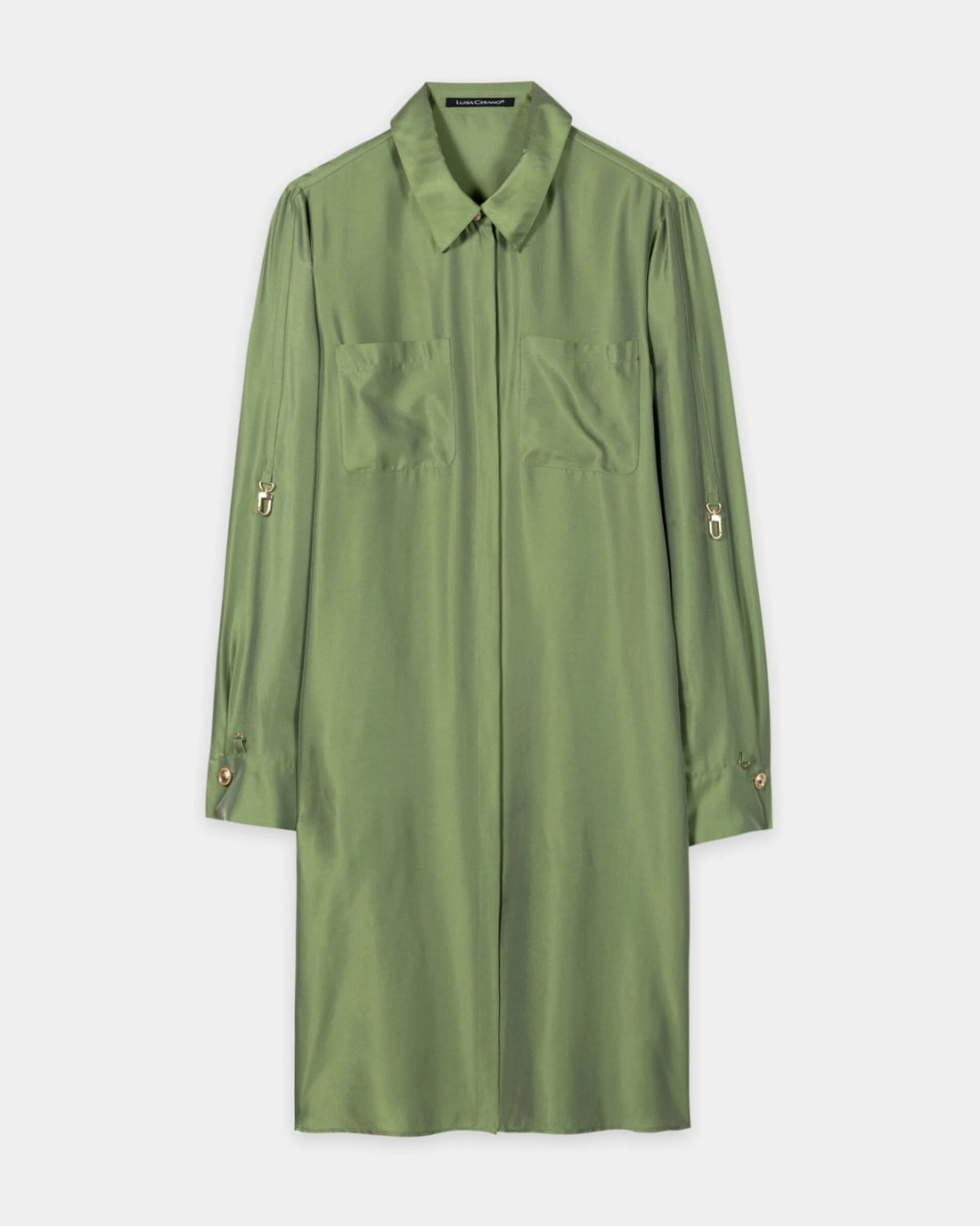 Shirt Dress Silk Blend - Moss Green
