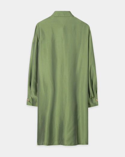 Shirt Dress Silk Blend - Moss Green