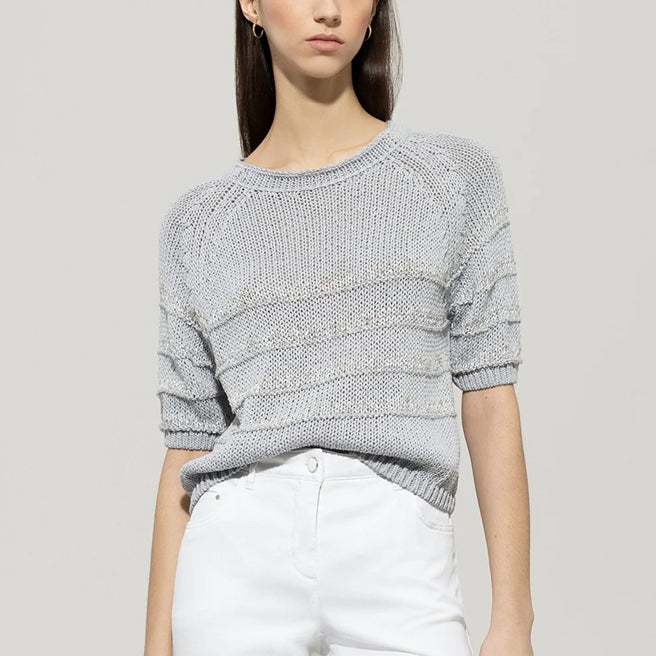 Short Sleeve Knit Sweater - Silver Grey