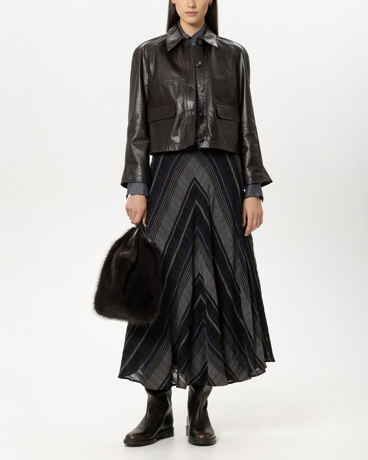 Short Leather Jacket - Truffle