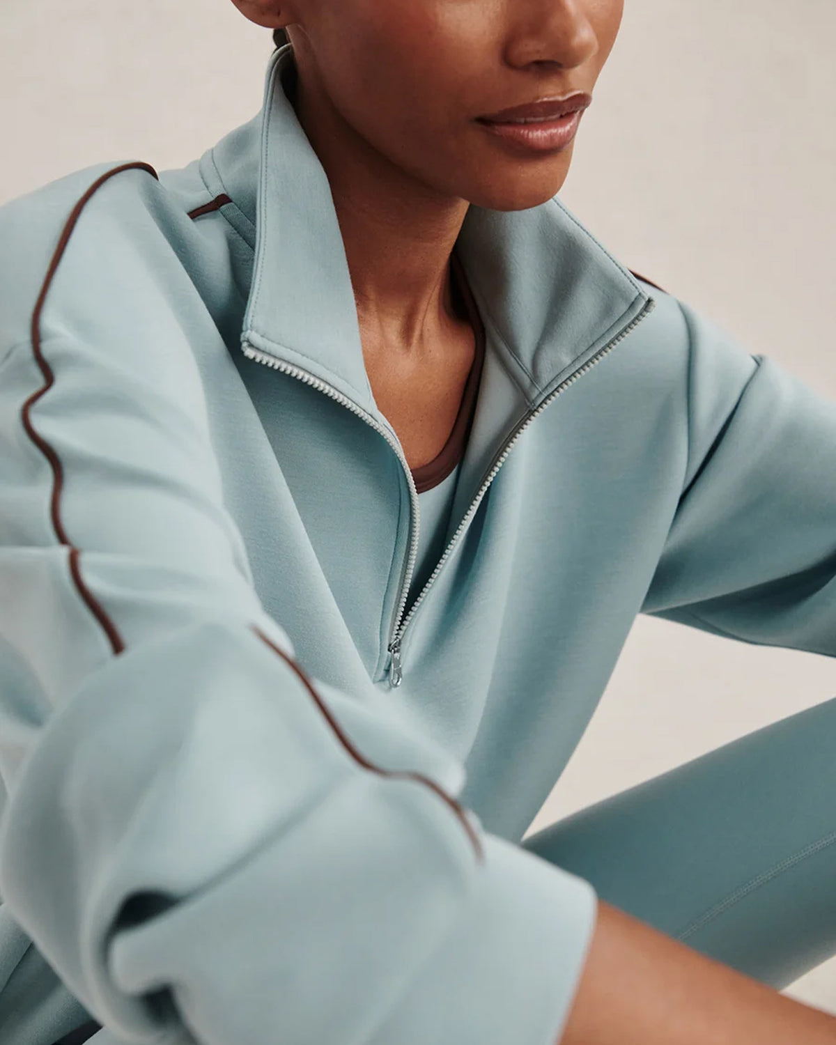 Sian Piped Half Zip Sweat - Tourmaline