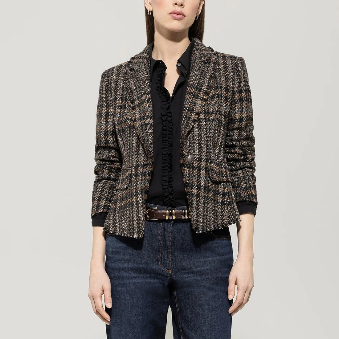 Single Button Check Blazer - Black Check