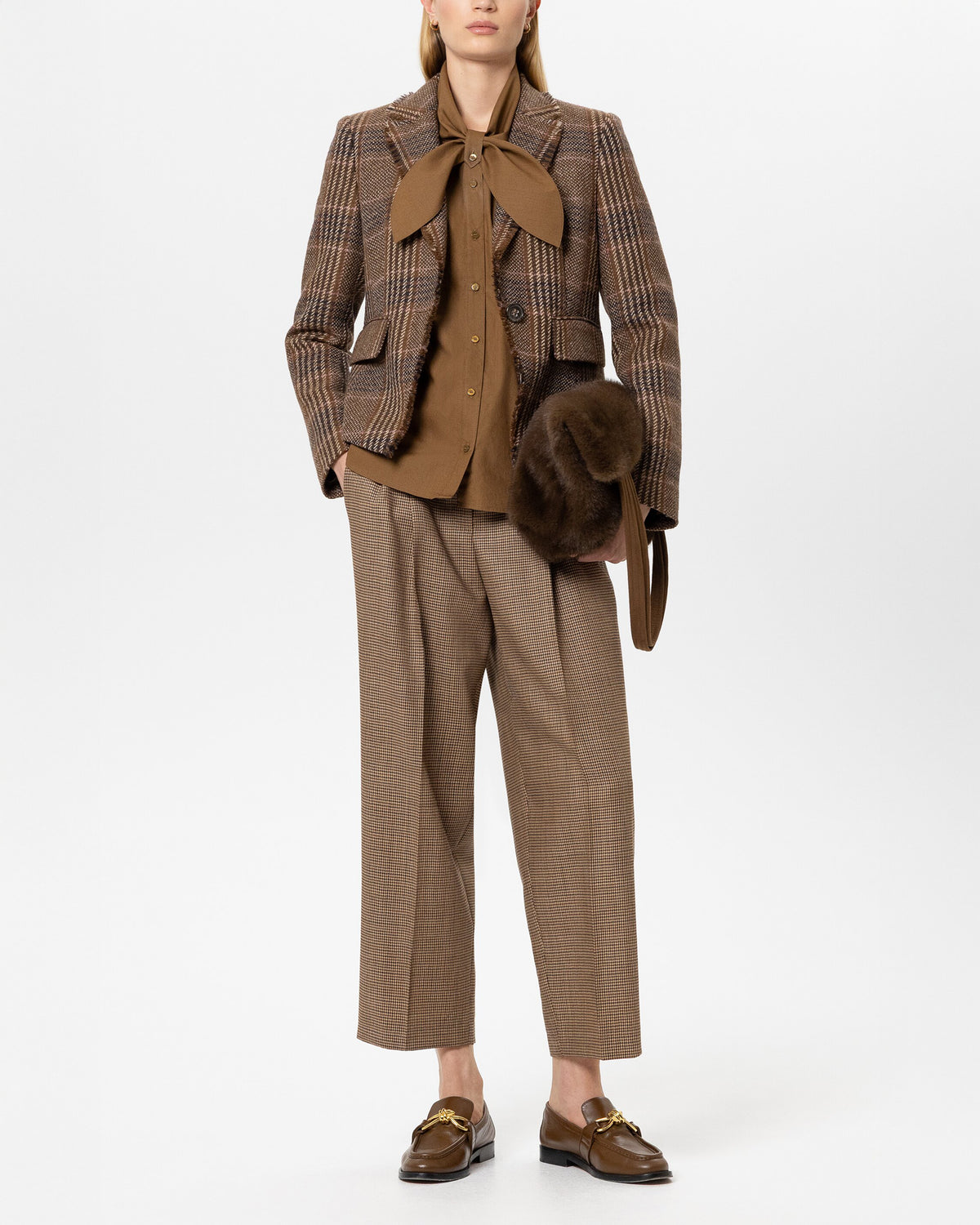 Single Button Tweed Blazer - Multi