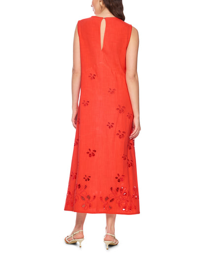 Sleeveless Embroidered Dress - Orange
