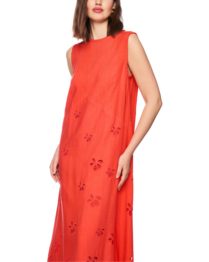 Sleeveless Embroidered Dress - Orange