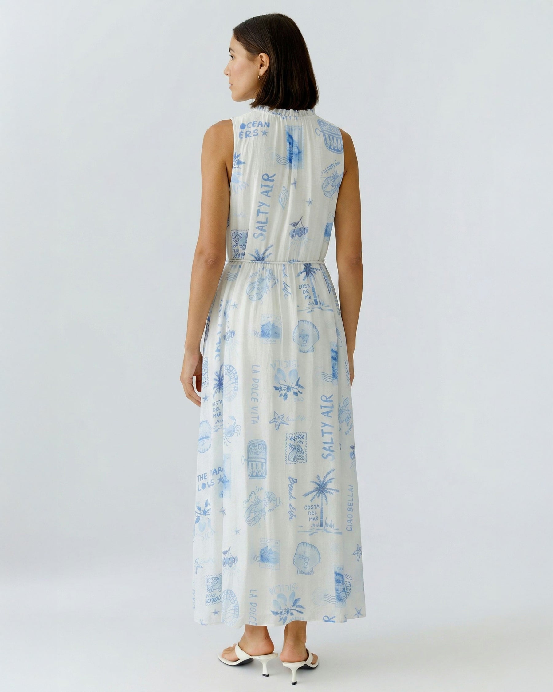 Sleeveless Printed Dress - Blue White