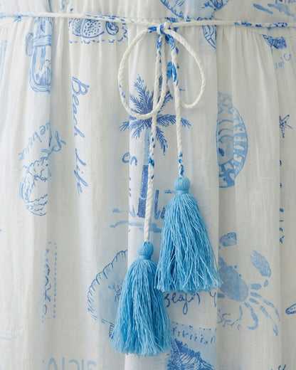 Sleeveless Printed Dress - Blue White