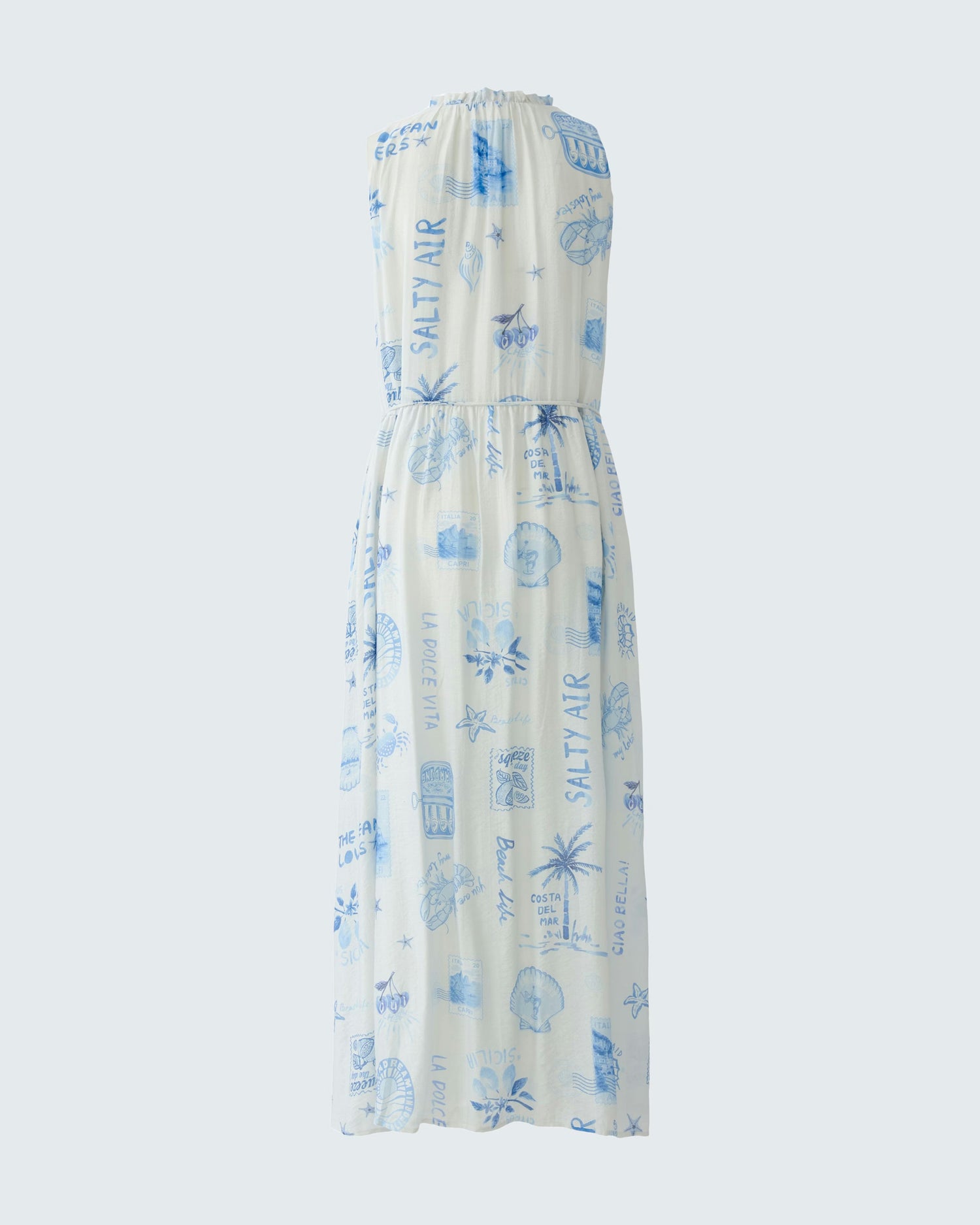 Sleeveless Printed Dress - Blue White
