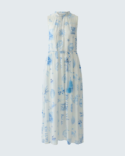 Sleeveless Printed Dress - Blue White