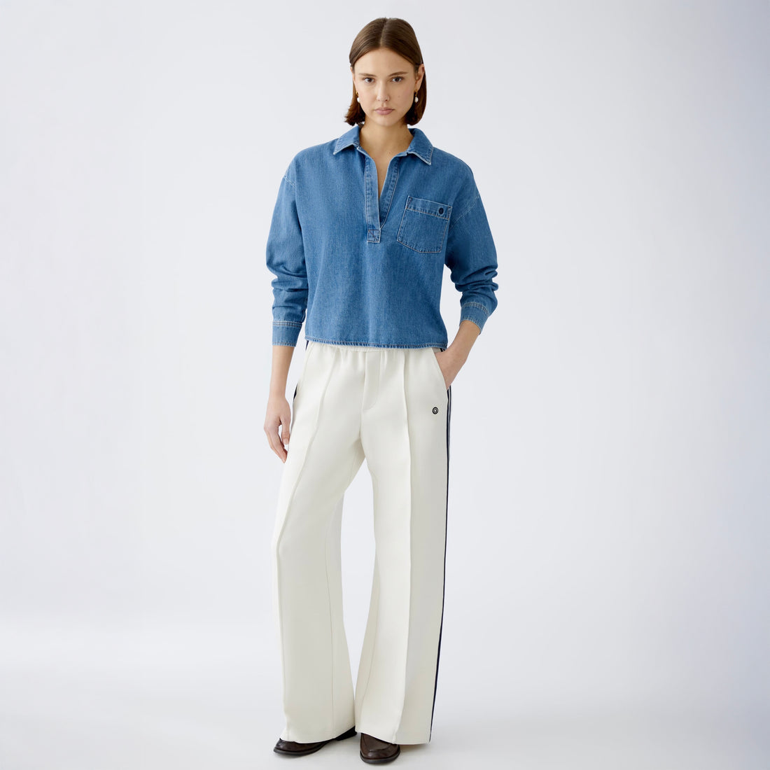 Slip On Side Stripe Trousers - Off White