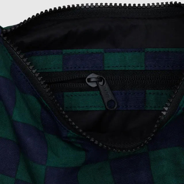 Small Nylon Crescent Bag - Navy Green Check