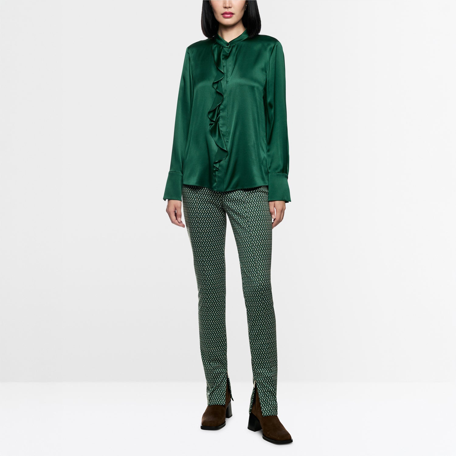 Smart Frill Front Shirt - Dark Jade Green