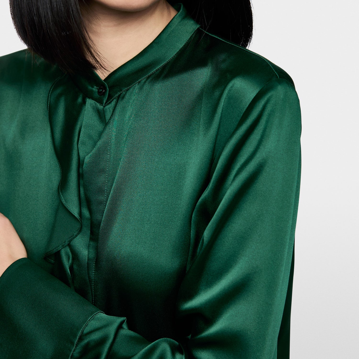 Smart Frill Front Shirt - Dark Jade Green