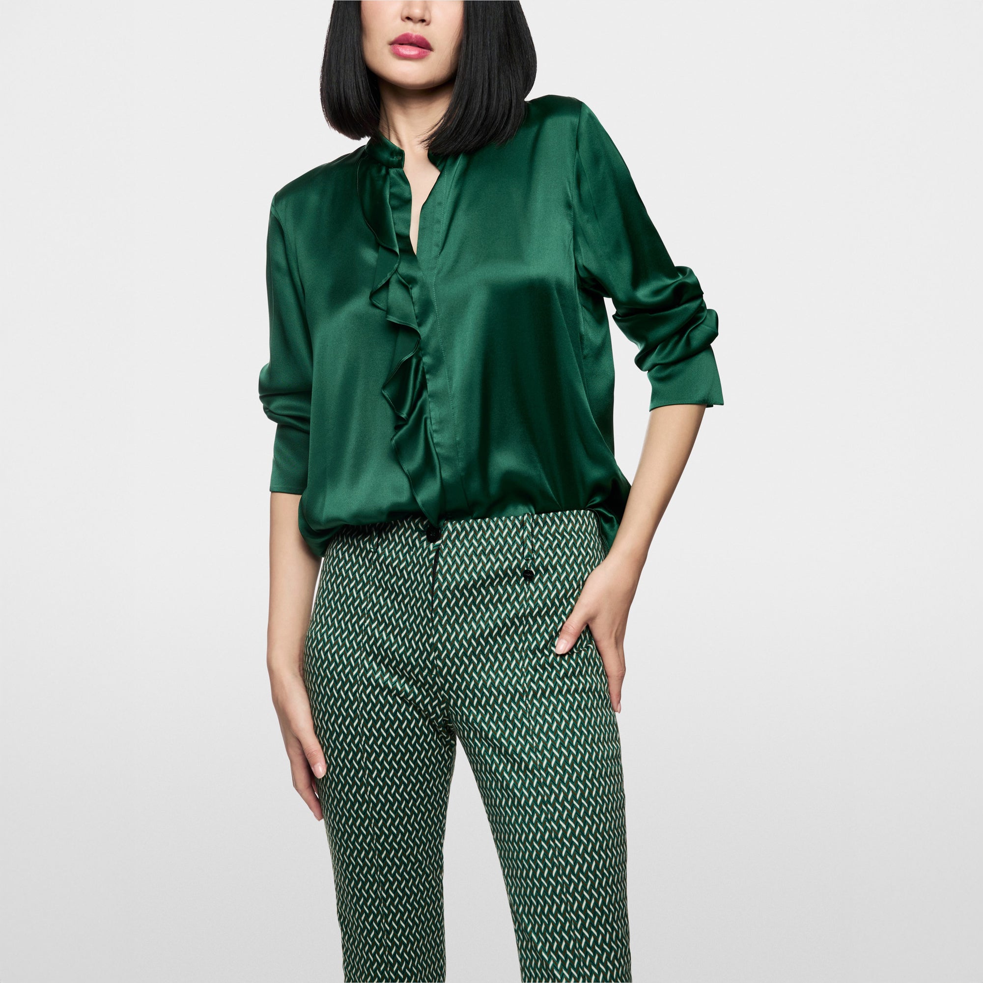 Smart Frill Front Shirt - Dark Jade Green