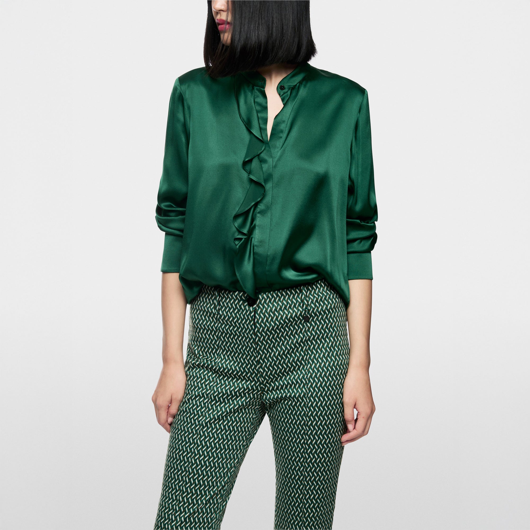 Smart Frill Front Shirt - Dark Jade Green