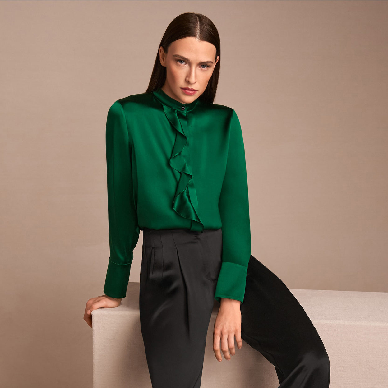 Smart Frill Front Shirt - Dark Jade Green