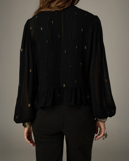 Soiree Catherine Pleat Front Blouse - Black