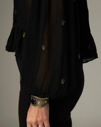 Soiree Catherine Pleat Front Blouse - Black