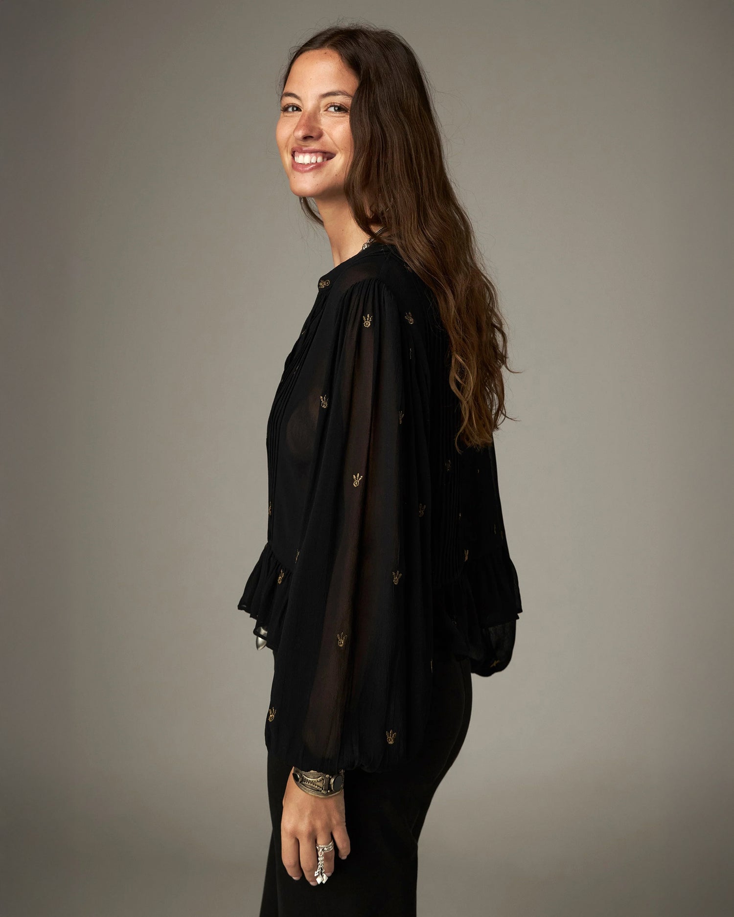 Soiree Catherine Pleat Front Blouse - Black