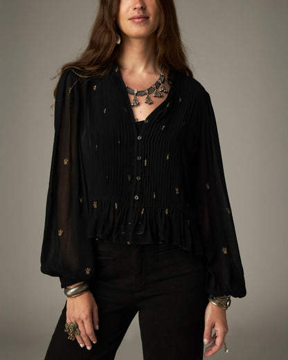 Soiree Catherine Pleat Front Blouse - Black