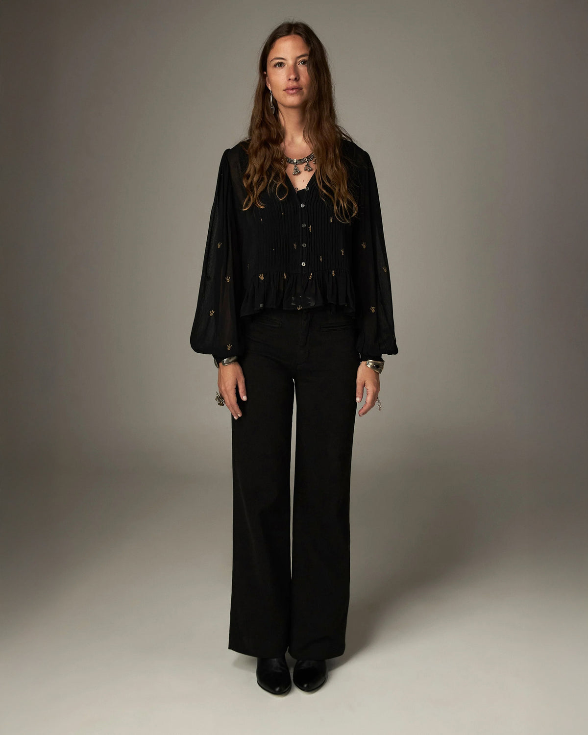 Soiree Catherine Pleat Front Blouse - Black