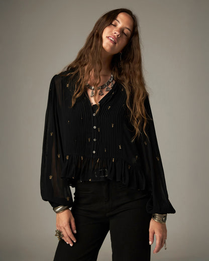 Soiree Catherine Pleat Front Blouse - Black