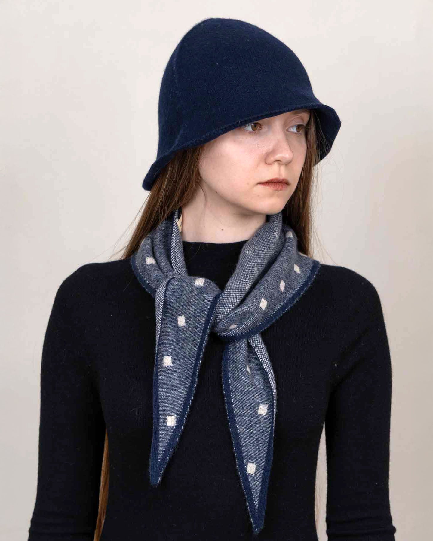 Spot Triangle Scarf - Navy