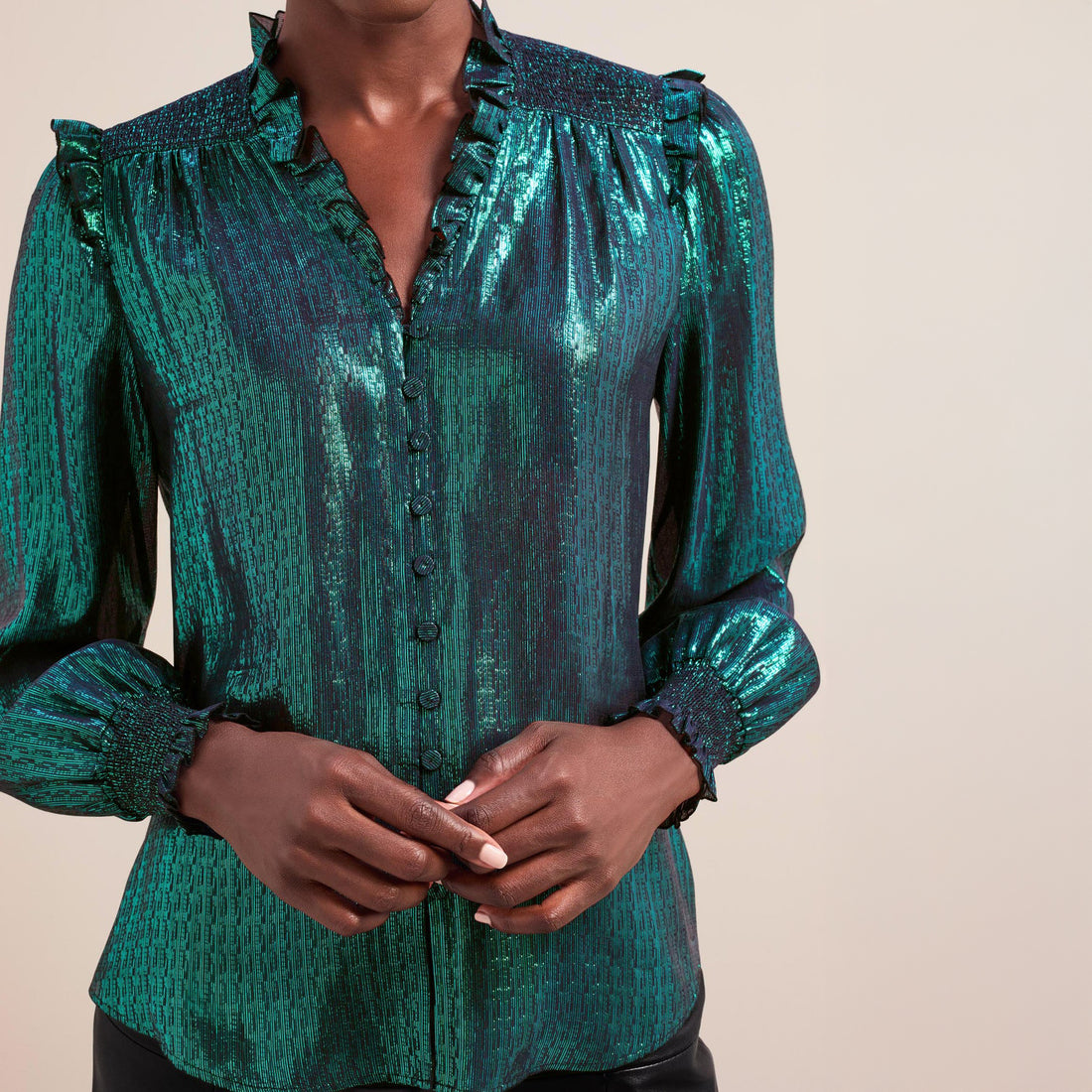 Stella Metallic Shirt - Dark Green