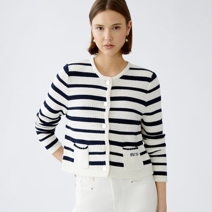 Stripe Knit Cardigan - White Blue