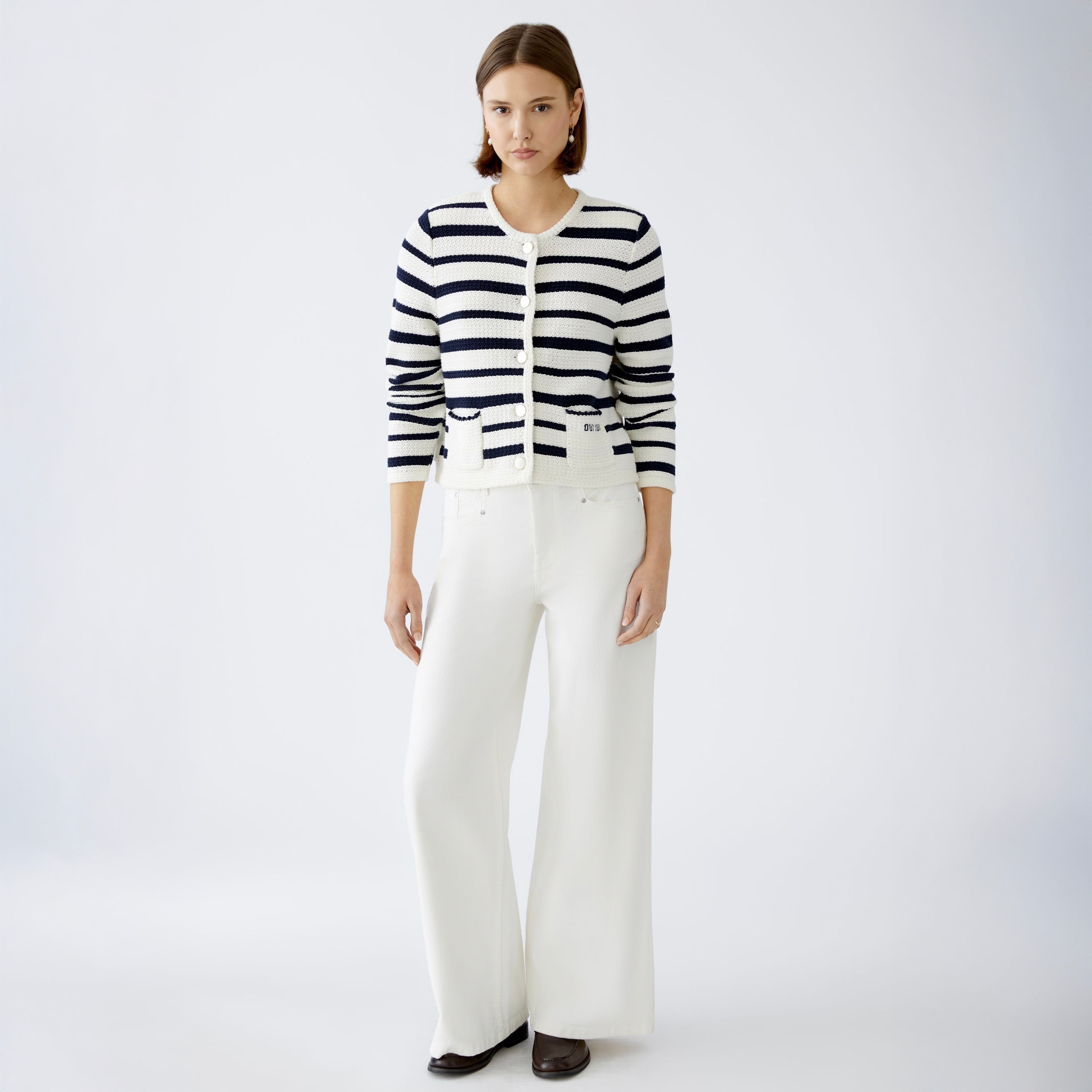 Stripe Knit Cardigan - White Blue