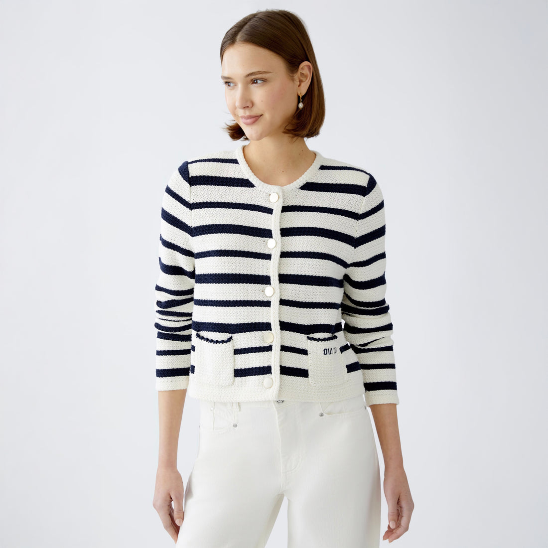 Stripe Knit Cardigan - White Blue