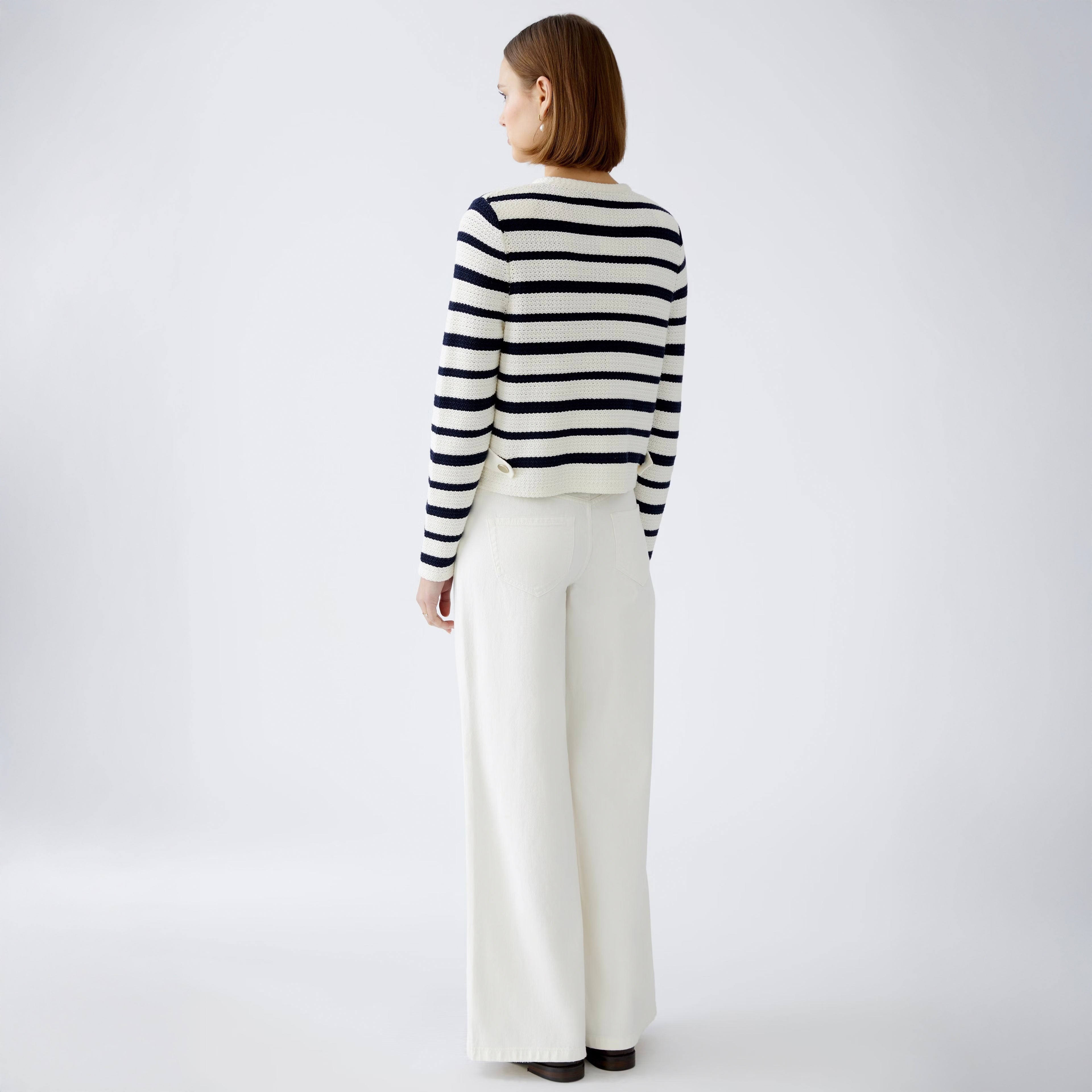 Stripe Knit Cardigan - White Blue