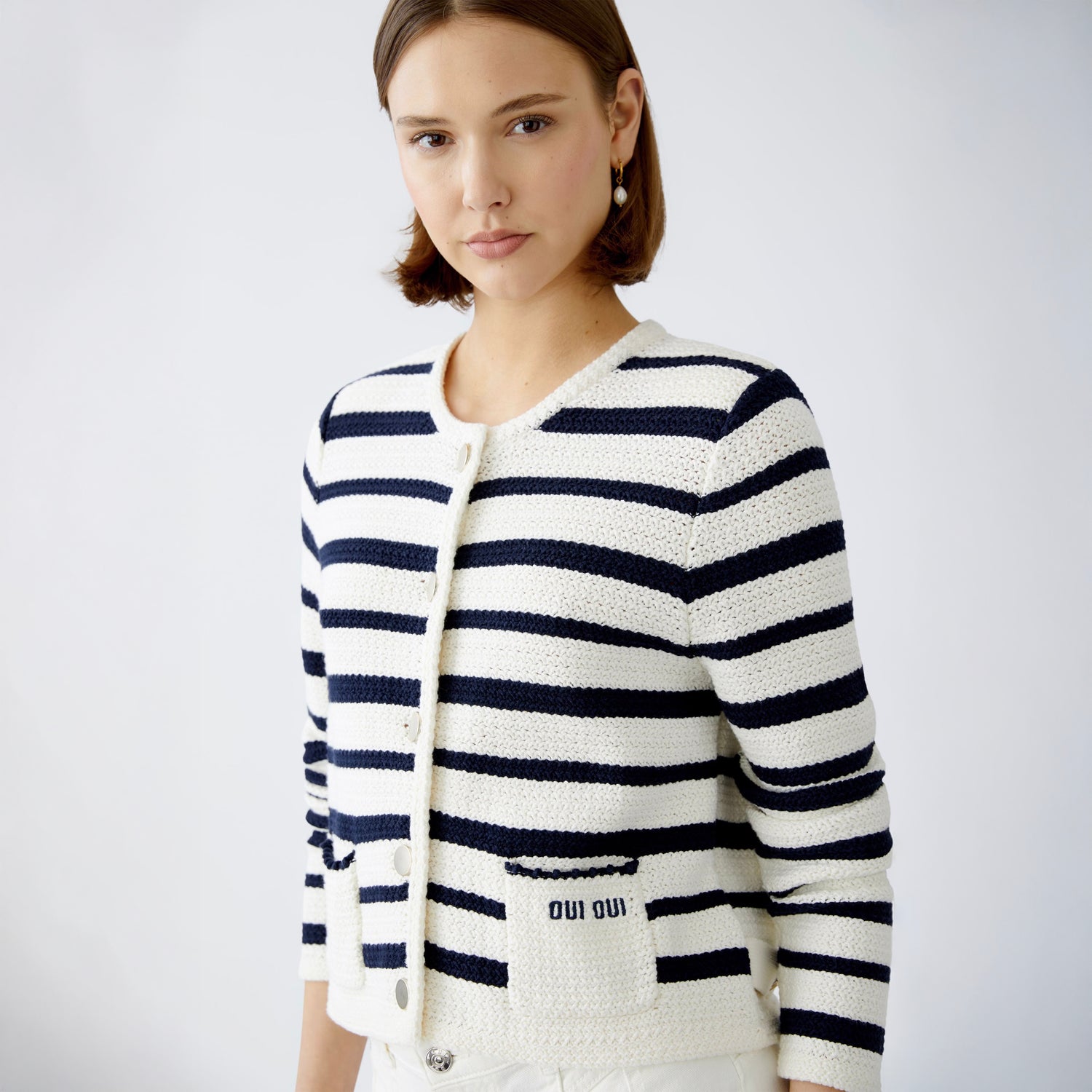 Stripe Knit Cardigan - White Blue