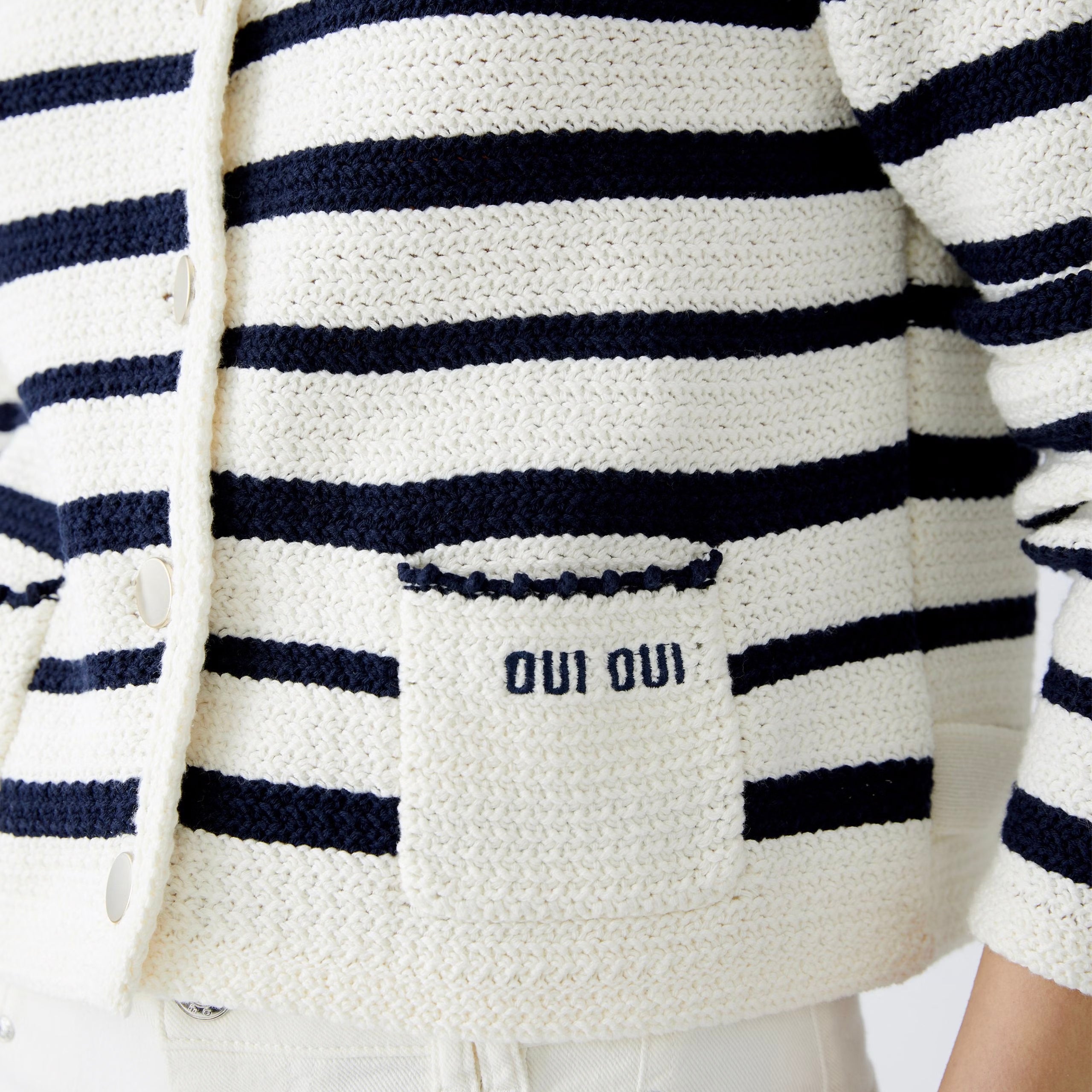 Stripe Knit Cardigan - White Blue