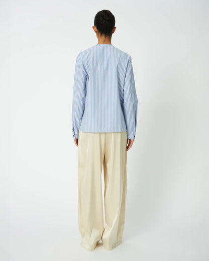 Striped Scallop Bow Shirt - White With Blue Stripes