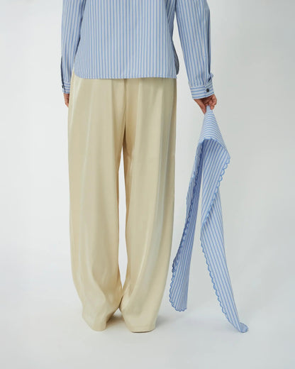 Striped Scallop Bow Shirt - White With Blue Stripes