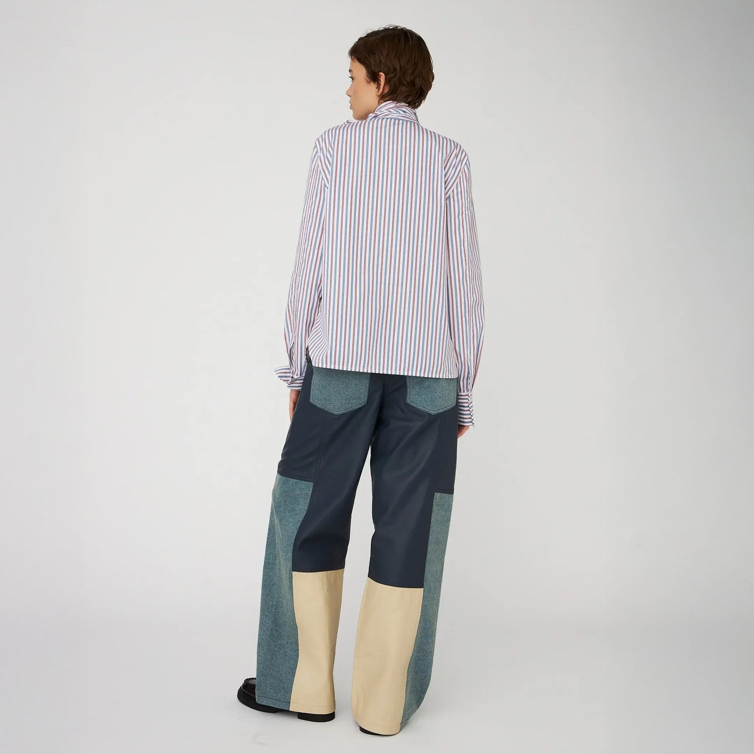 Striped Bow Shirt In Cotton - Red &amp; Blue Stripes