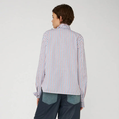 Striped Bow Shirt In Cotton - Red &amp; Blue Stripes