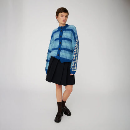 Striped Cardigan In Wool Mix - Blue Stripes