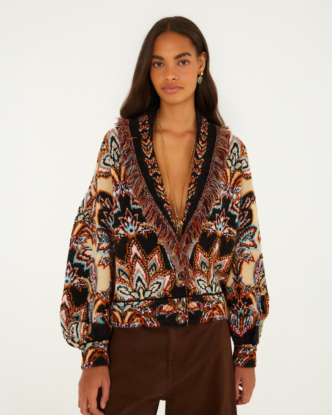 Tapestry Dream Knit Fringe Cardigan - Cream