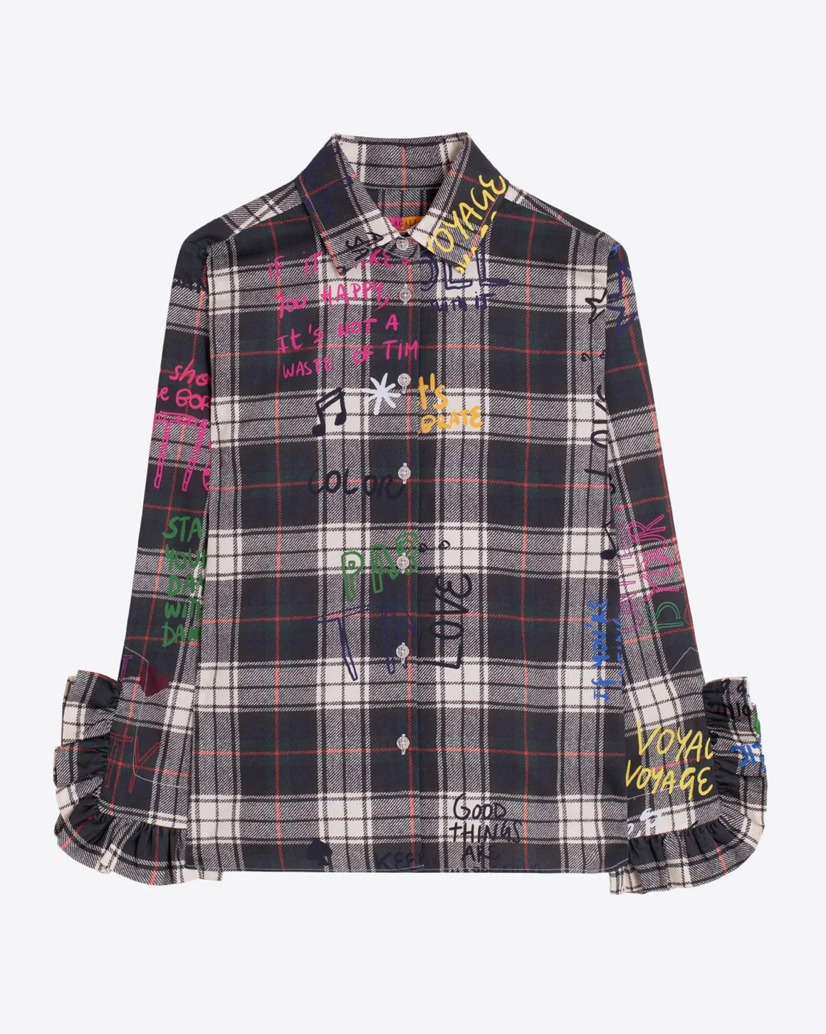 Tartan Graphic Embroidered Blouse - Green