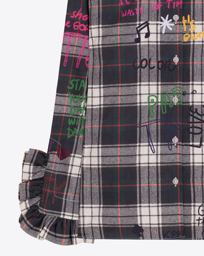 Tartan Graphic Embroidered Blouse - Green