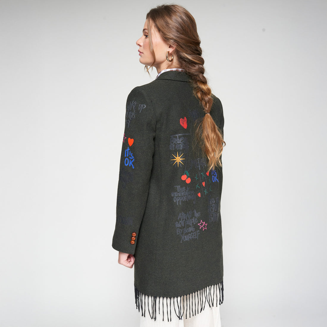 Tassel Emb Long Blazer - Loden Green