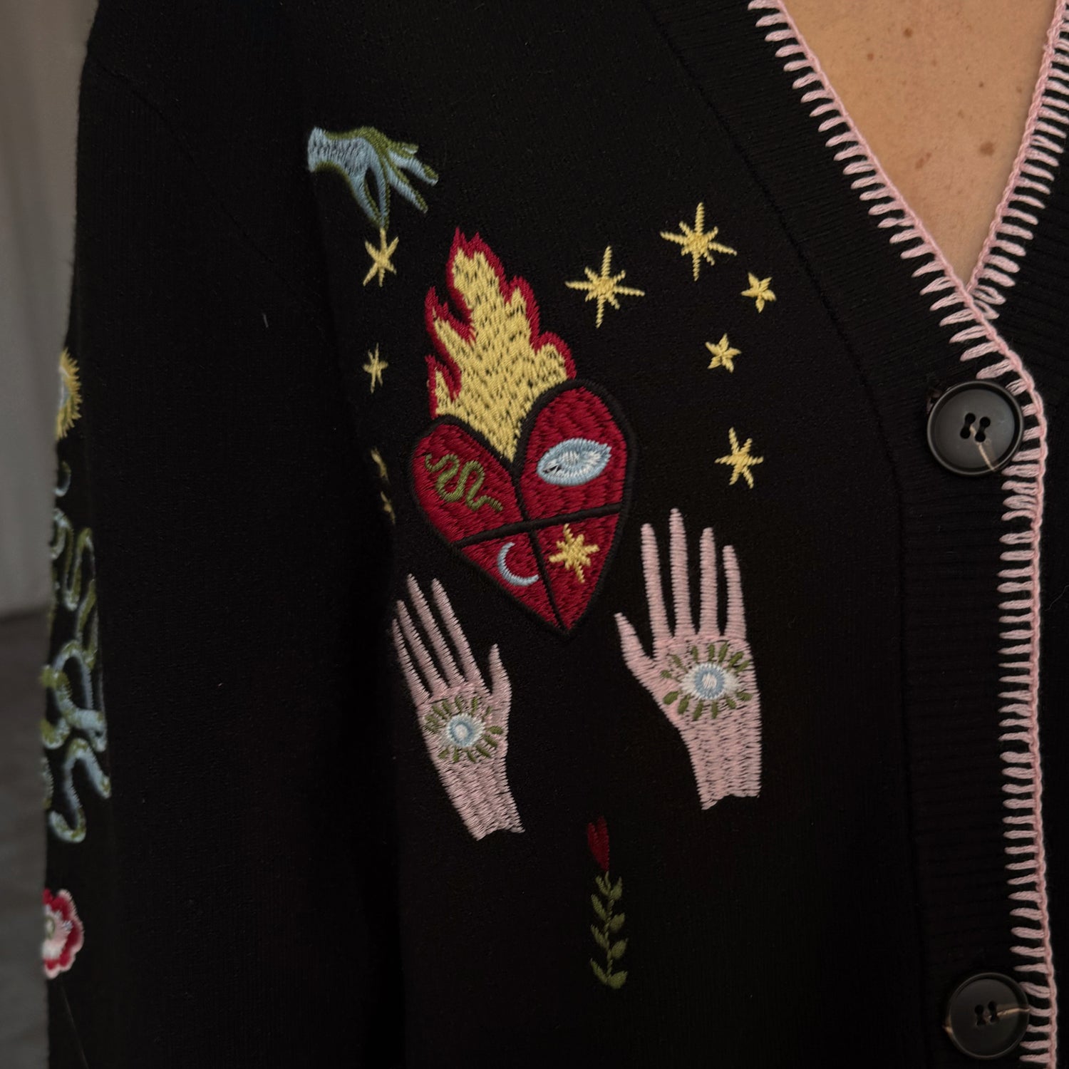 Black Night Garden Knit Cardigan - Black