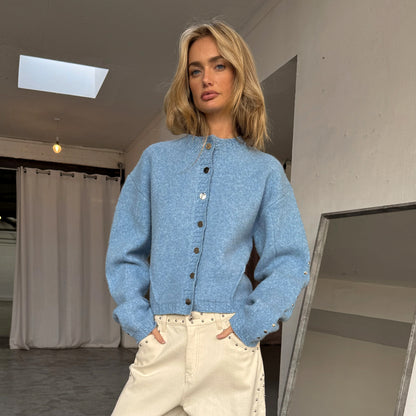 Ice Blue Studded Cardi - Blue