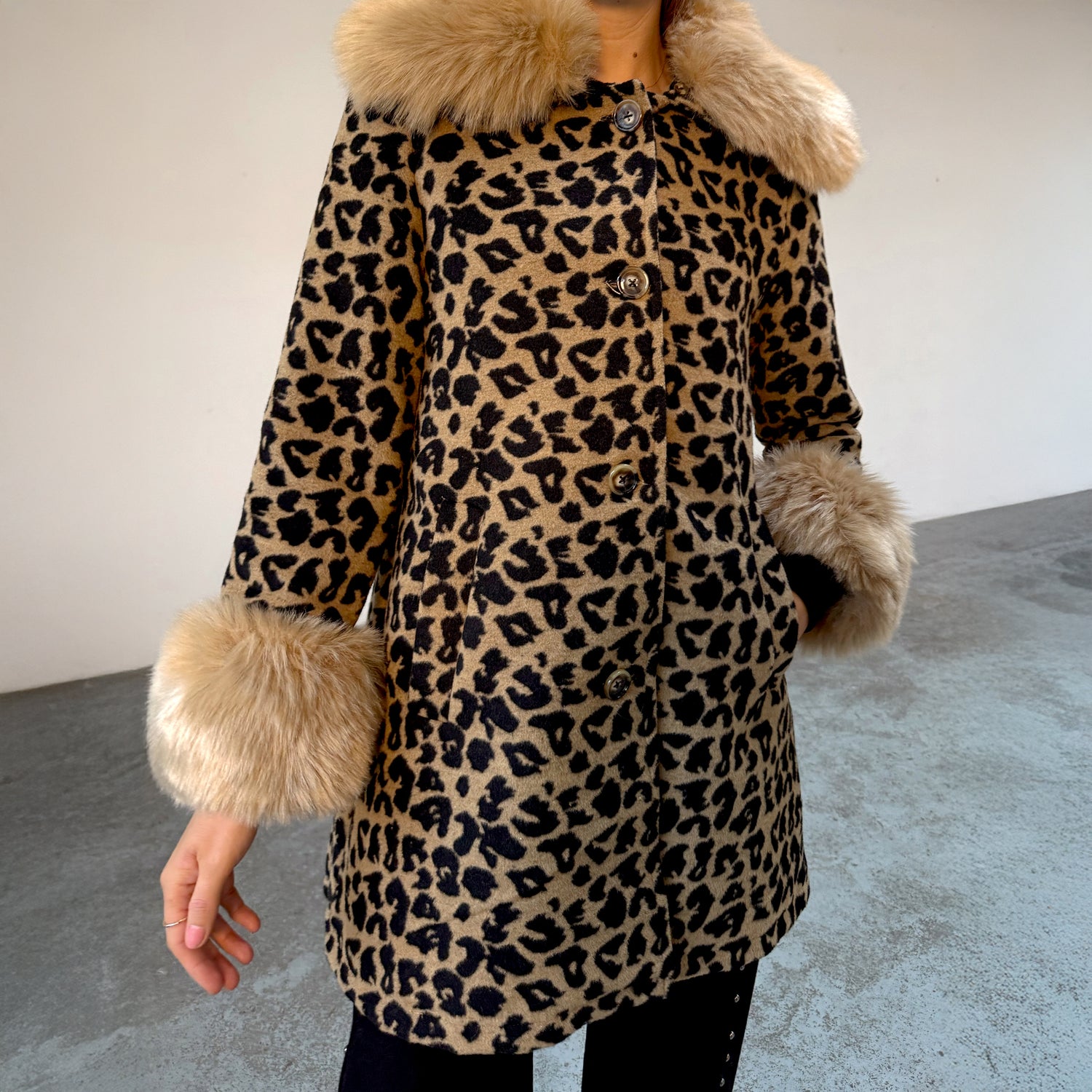 Leopard Coat With Fur Trims - Brown