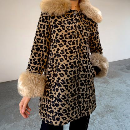 Leopard Coat With Fur Trims - Brown